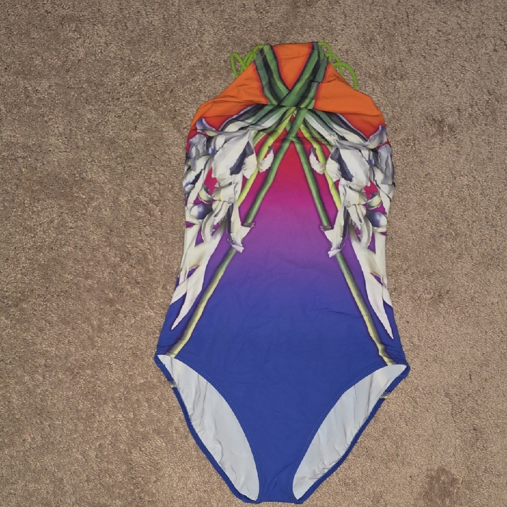 Womens Floral Gradient One-Piece Swimsuit - Blue/Purple/Orange